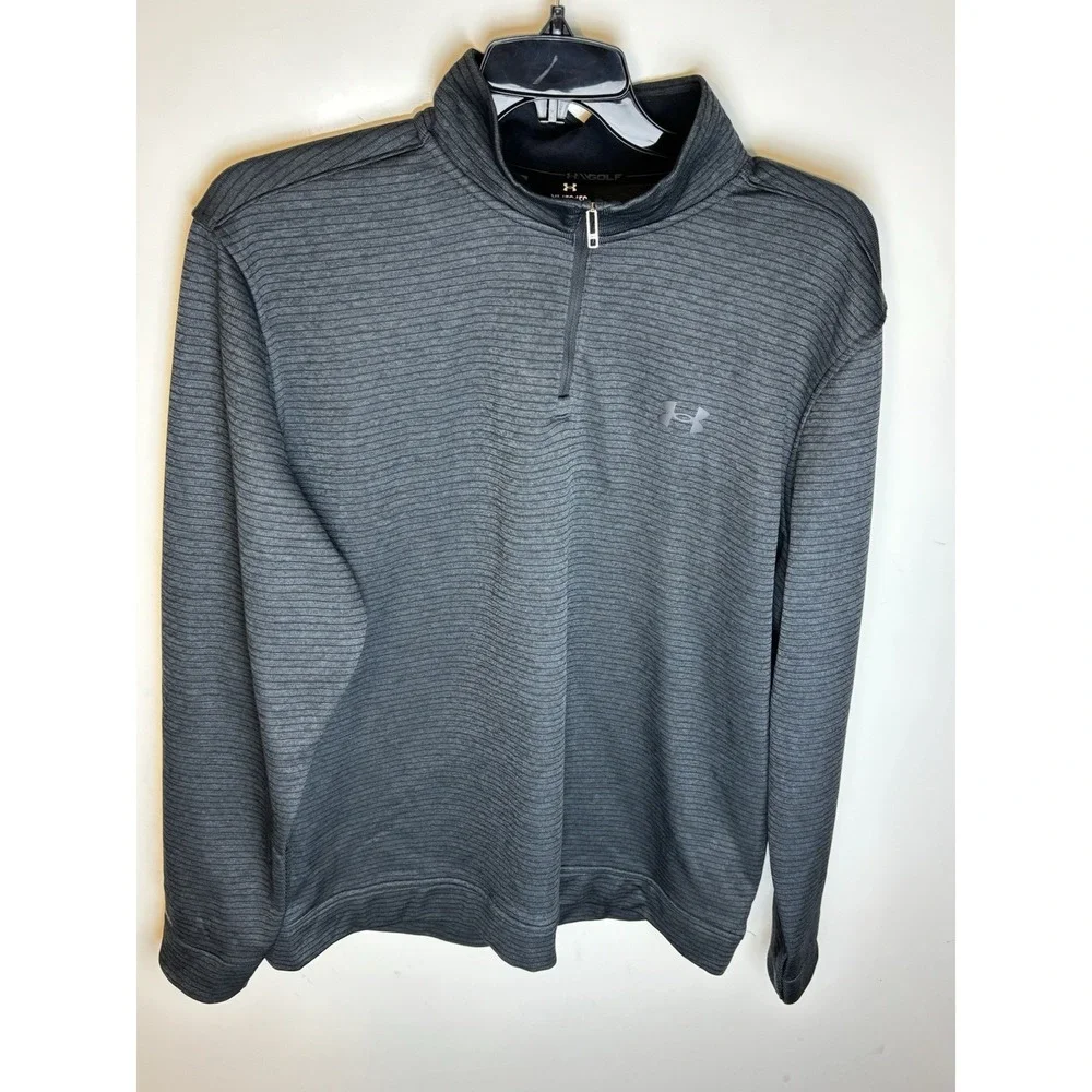 Under Armour Storm SweaterFleece QZ Gray Striped Golf Pullover 1373674 Size XL